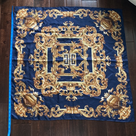 Givenchy Navy & Gold Silk Scarf - Picture 4 of 5
